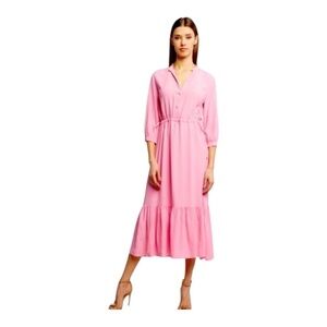 Marella MaxMara Italian Silk Blend Petal Pink Tiered Ruffle MIDI Robe Dress 10
